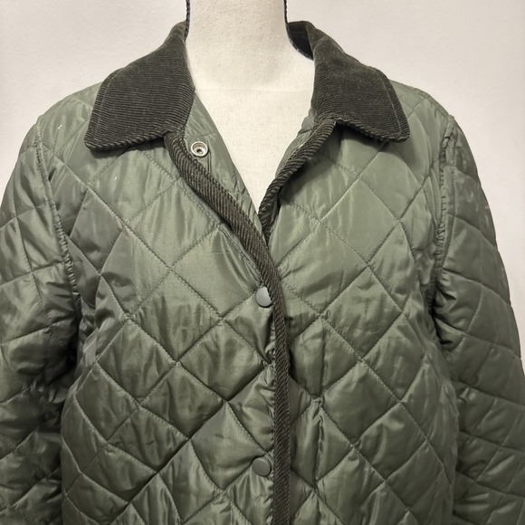 GAP Vintage 90's Quilted Jacket With Corduroy Collar Women's Large Olive Green - Picture 2 of 2